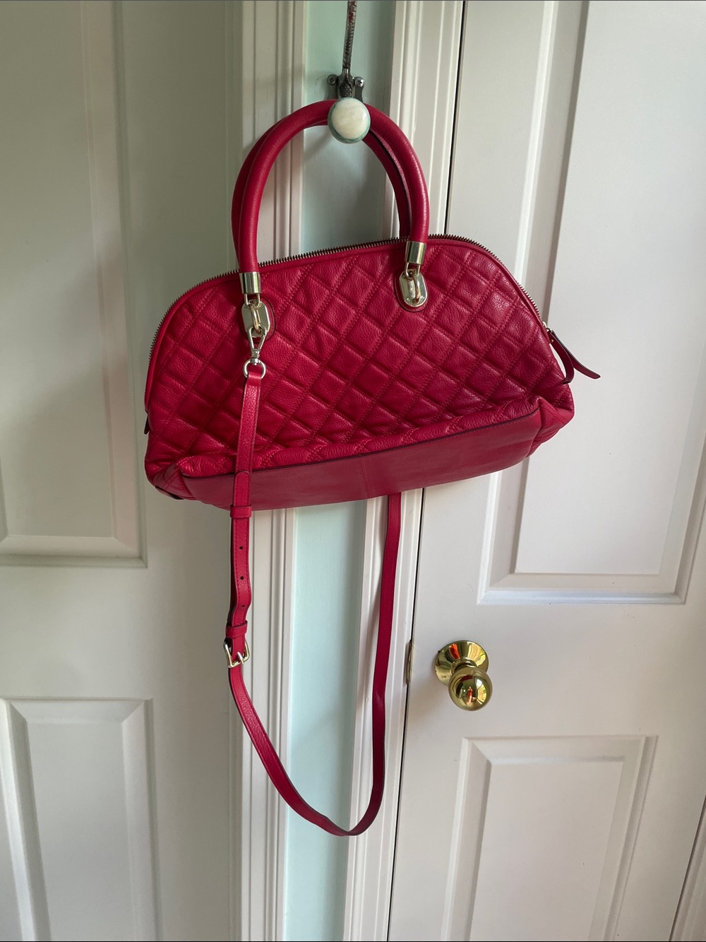 Cole Haan Quilted Dome Satchel in Red with Gold Hardware - Picture 4 of 4